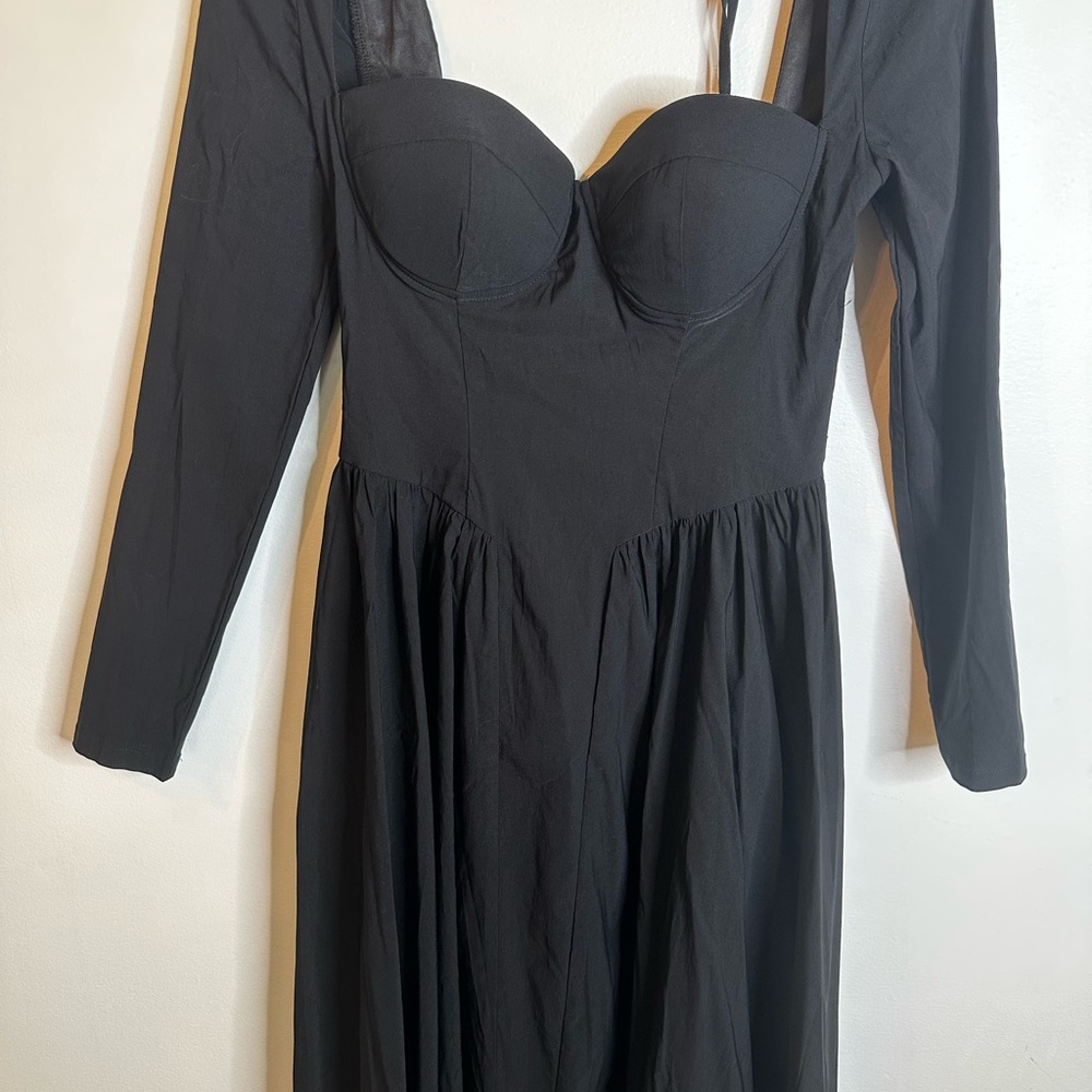 Sweetheart Neckline Elegant Black Long-Sleeve a-line Dress sz small - Picture 2 of 9